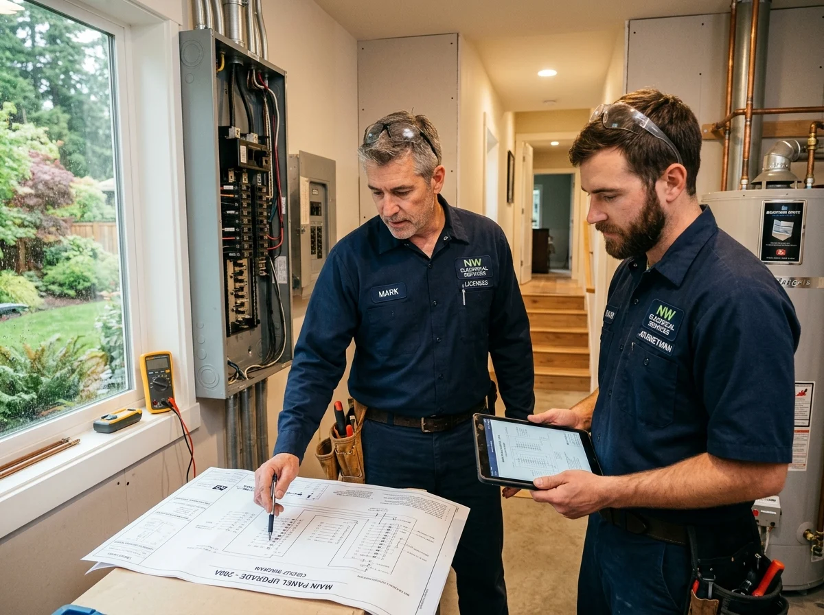 VoltRush Electric Team Reviewing Panel Upgrade Plans in Puyallup WA