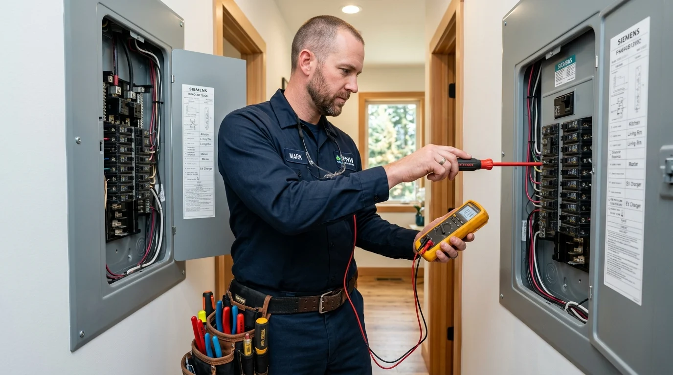 Electrician Inspecting Electrical Panel in Puyallup WA